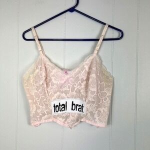 Vanity Fair Lace Cami Crop Top Total Brat Patch‎ Pink Star Girlie Lingerie